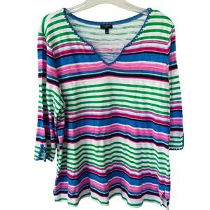 Talbots size 1X Embroidered trim V Neck top size 1X